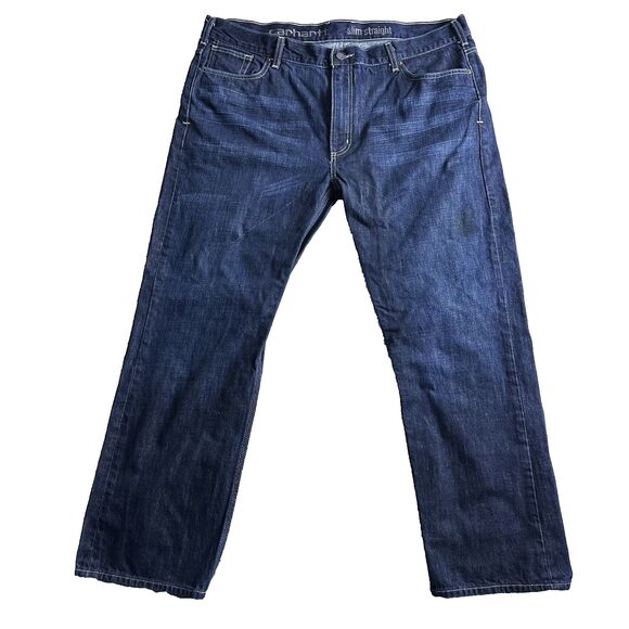 Carhartt Mens Slim Straight Fit Jeans Blue Denim Workwear W42 L30 Rugged Classic - Picture 1 of 10